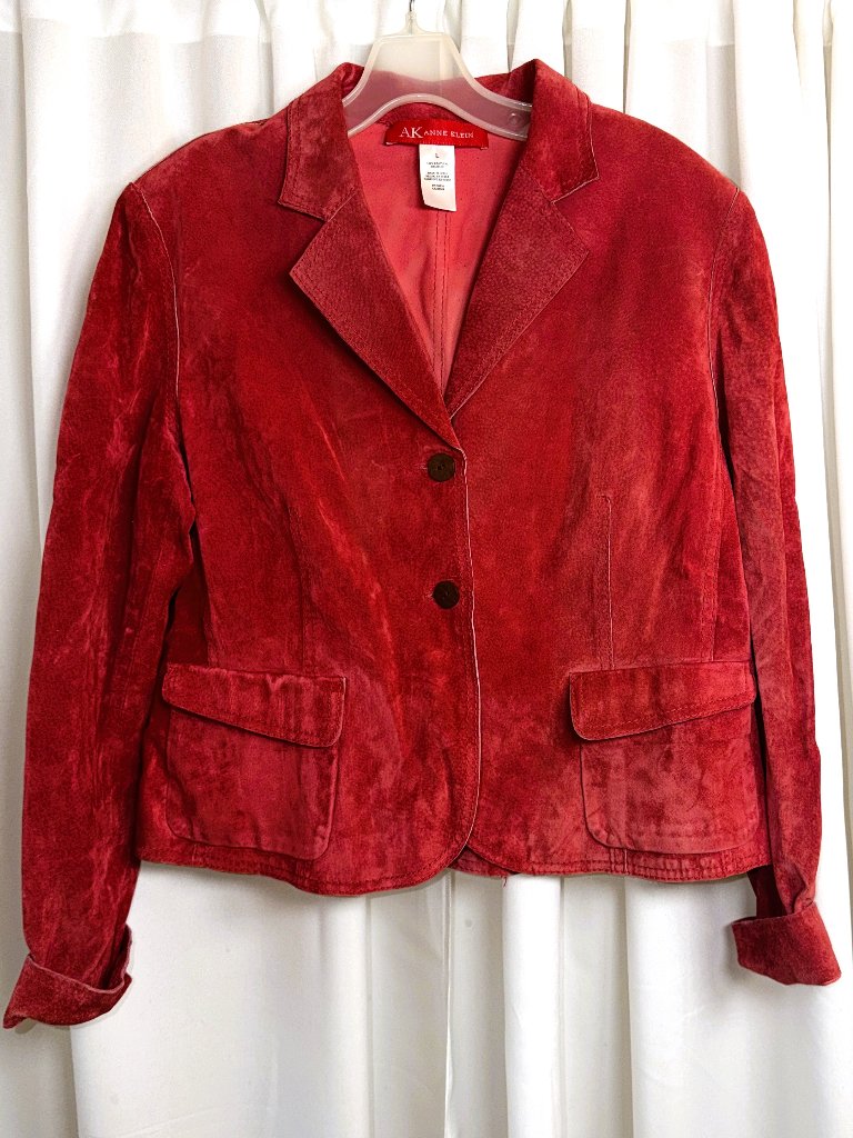 Women's Anne Klein Red Suede Leather Jacket/Blazer Size Large